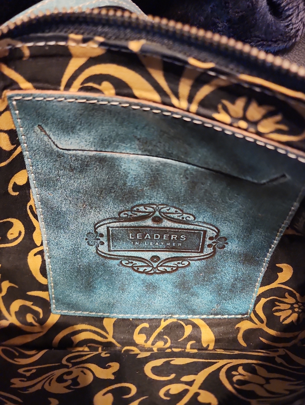 Hand-Tooled Turquoise Leather Wristlet Clutch - Picture 12 of 15